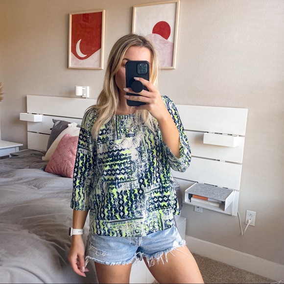 Lush Tops - Lush Neon 3/4 Sleeve Top with open back